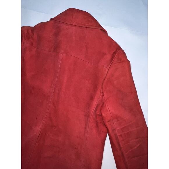 World Knits Suede Coat Women’s Size 12 Red Gold Buttons Leather Jacket Vintage - Picture 10 of 15